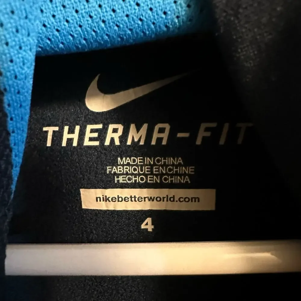 NIKE Therma-Fit Blue Two Tone Logo Pullover Hoodie Boys Size 4 NWT Basketball‎